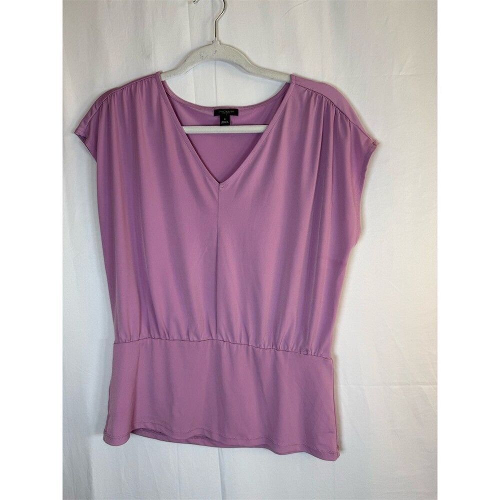 Ann Taylor Factory Blouse Womens Size M Purple V-Neck Peplum Top - Picture 3 of 8